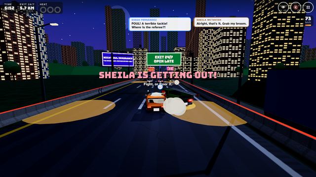 A driver getting out to fight on the neon night highway